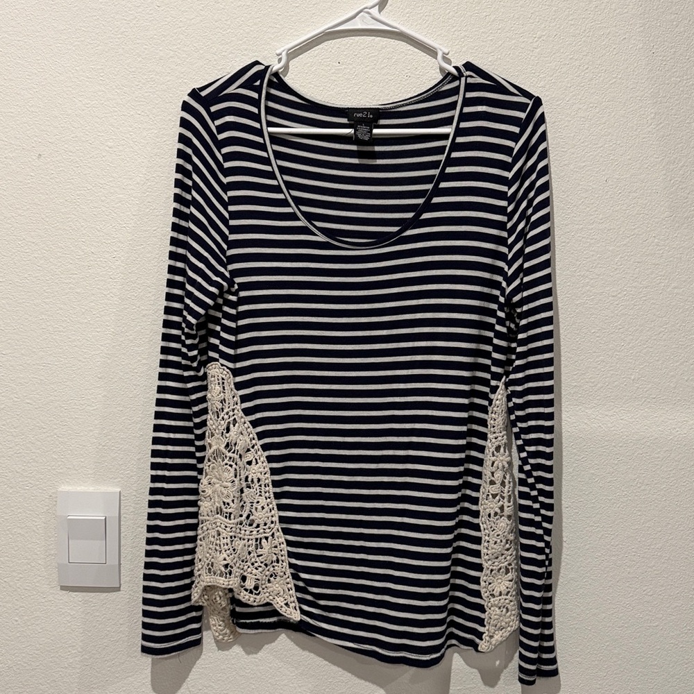 Rue21 Navy and White Striped Top
